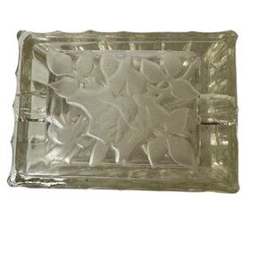 Vintage Clear Glass Cigarette Box and Ashtray With Floral And Starburst Patterns